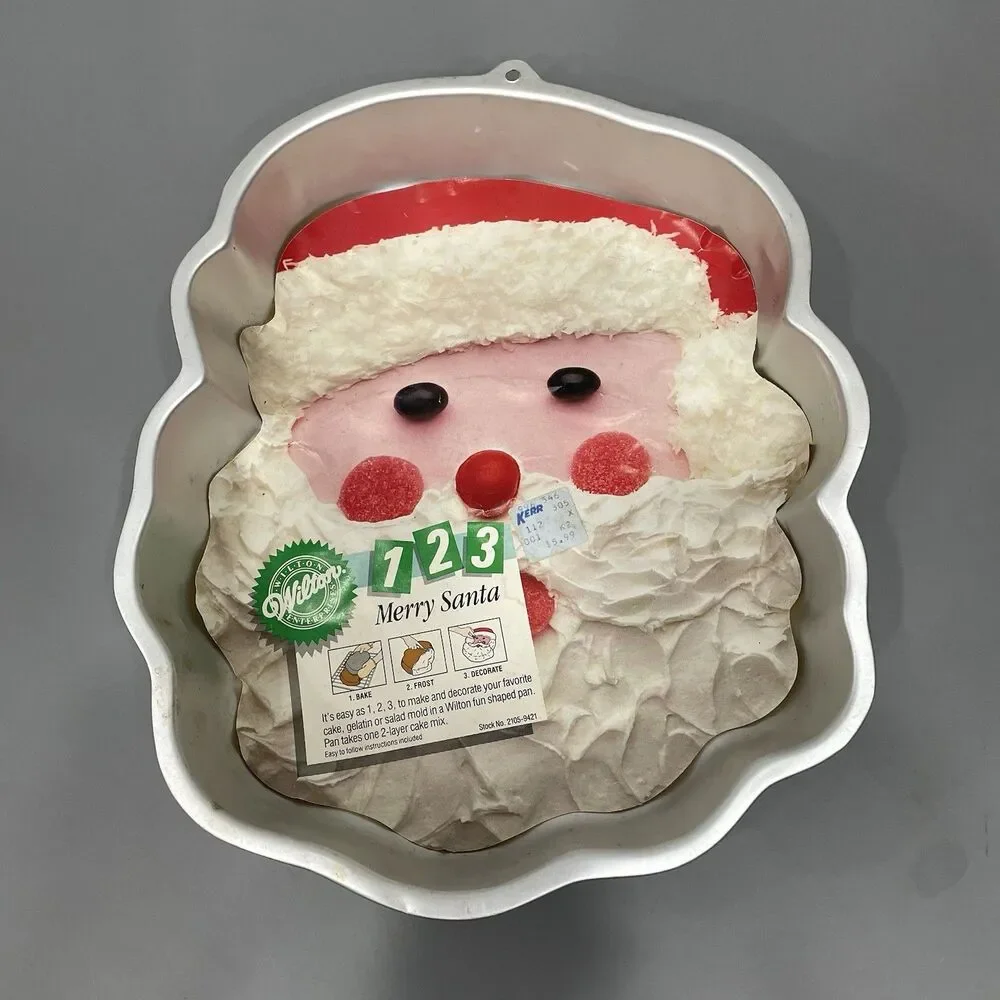 Vtg Wilton Merry Santa Cake Pan Aluminum 2105-9421 1991 Christmas Insert